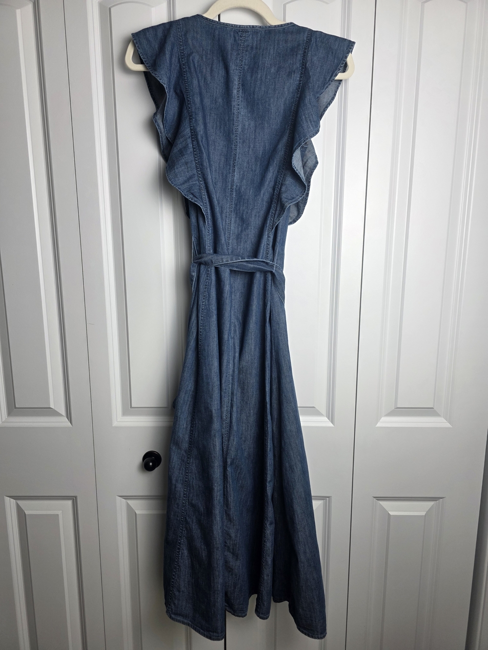 LOFT Ruffle Denim Midi Dress – Size 8 - 100% Cotton - Picture 10 of 16
